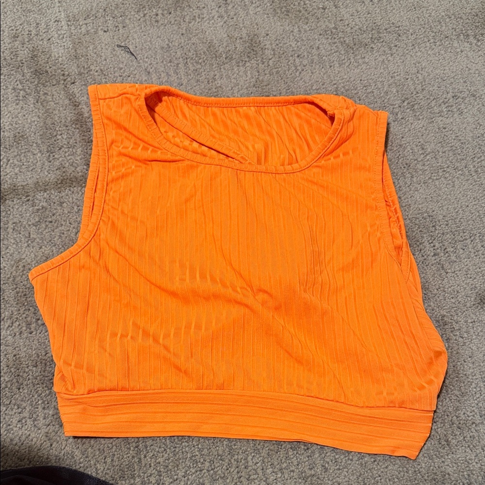 SHEIN Neon Orange Ribbed Crop Tank